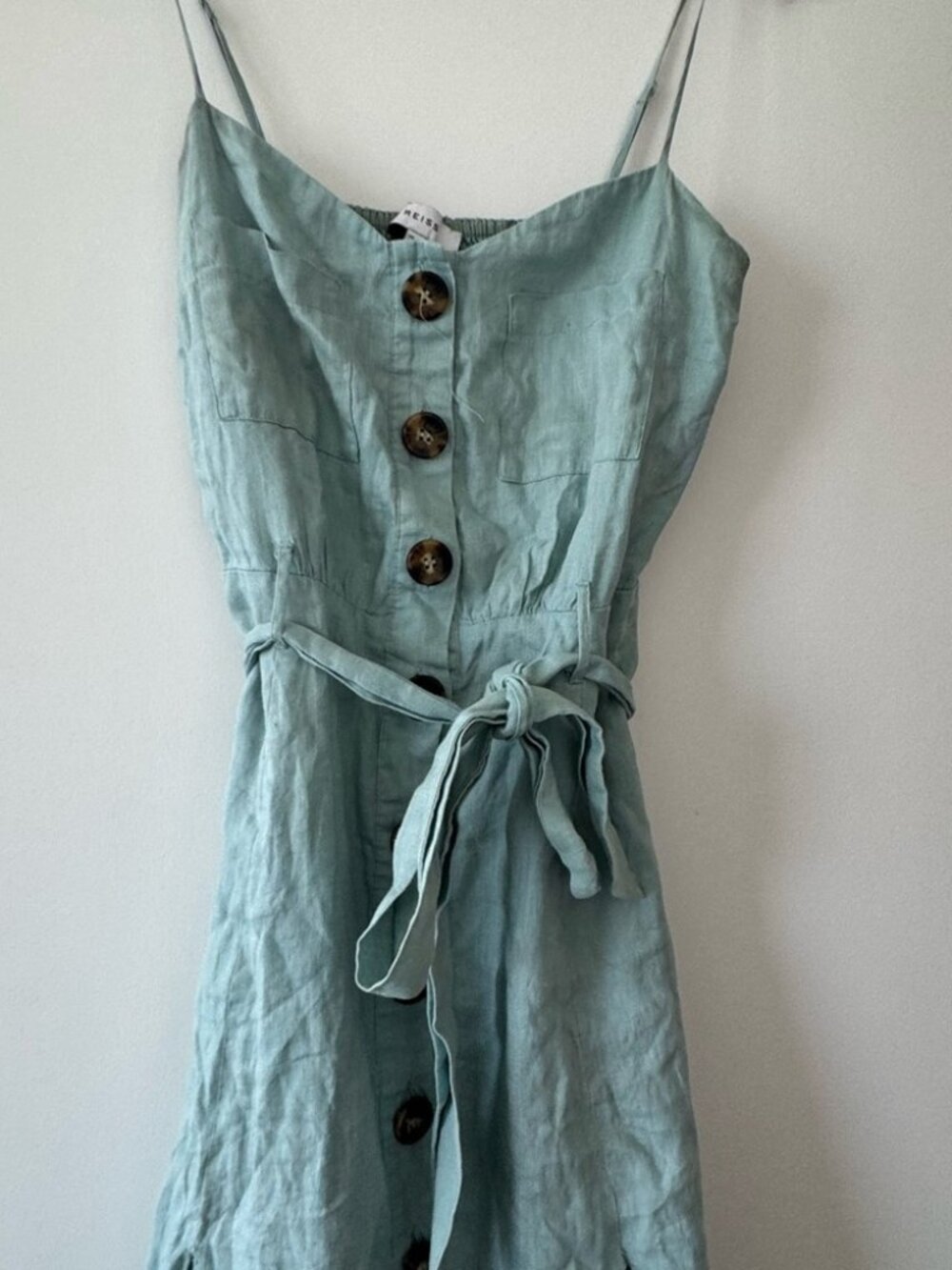 Reiss Light Green Midi Dress with Button Detail